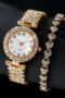 Fashion Jewelry 2pcs Luxury Fashion Women Watch Set Silver Strap Ladies Quartz Wristwatch Alloy Bracelet For Ladies Jewelry Set Clock Gift